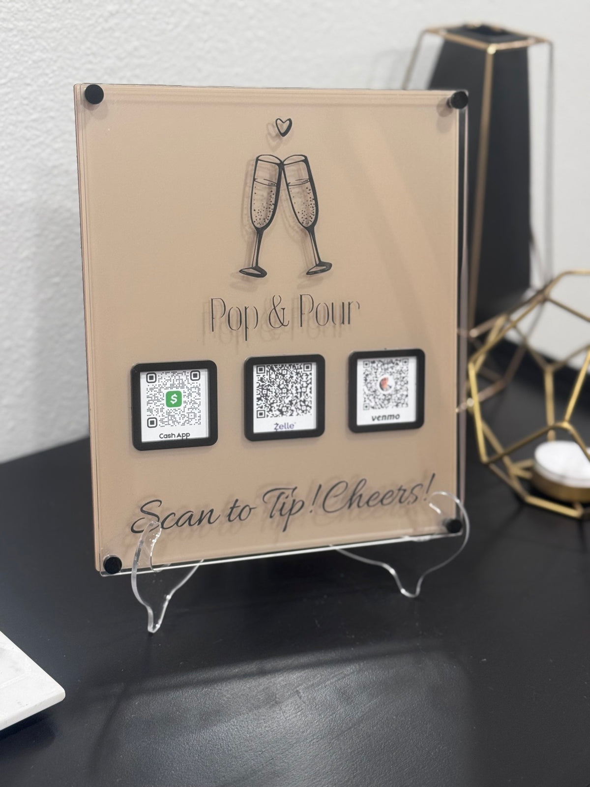 Scan-to-tip QR stand - Pop & Pour