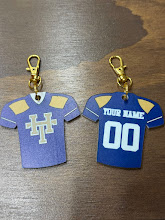 Personalized jersey keychains - front HT logo, back name and number