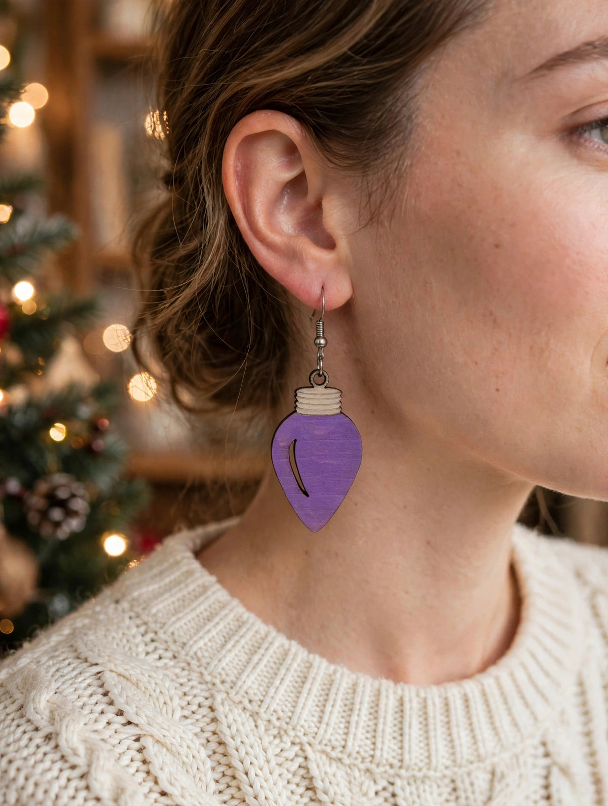 Light bulb earrings - Purple, worn