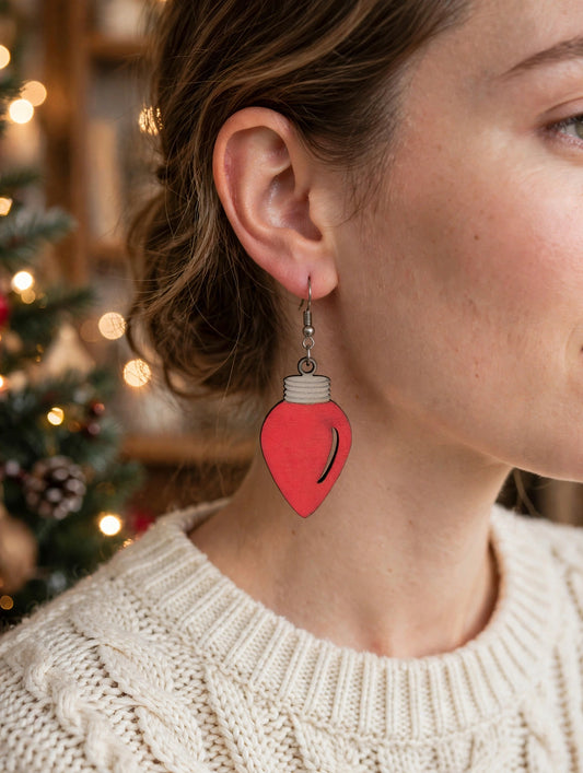 Light bulb earrings - Red, worn