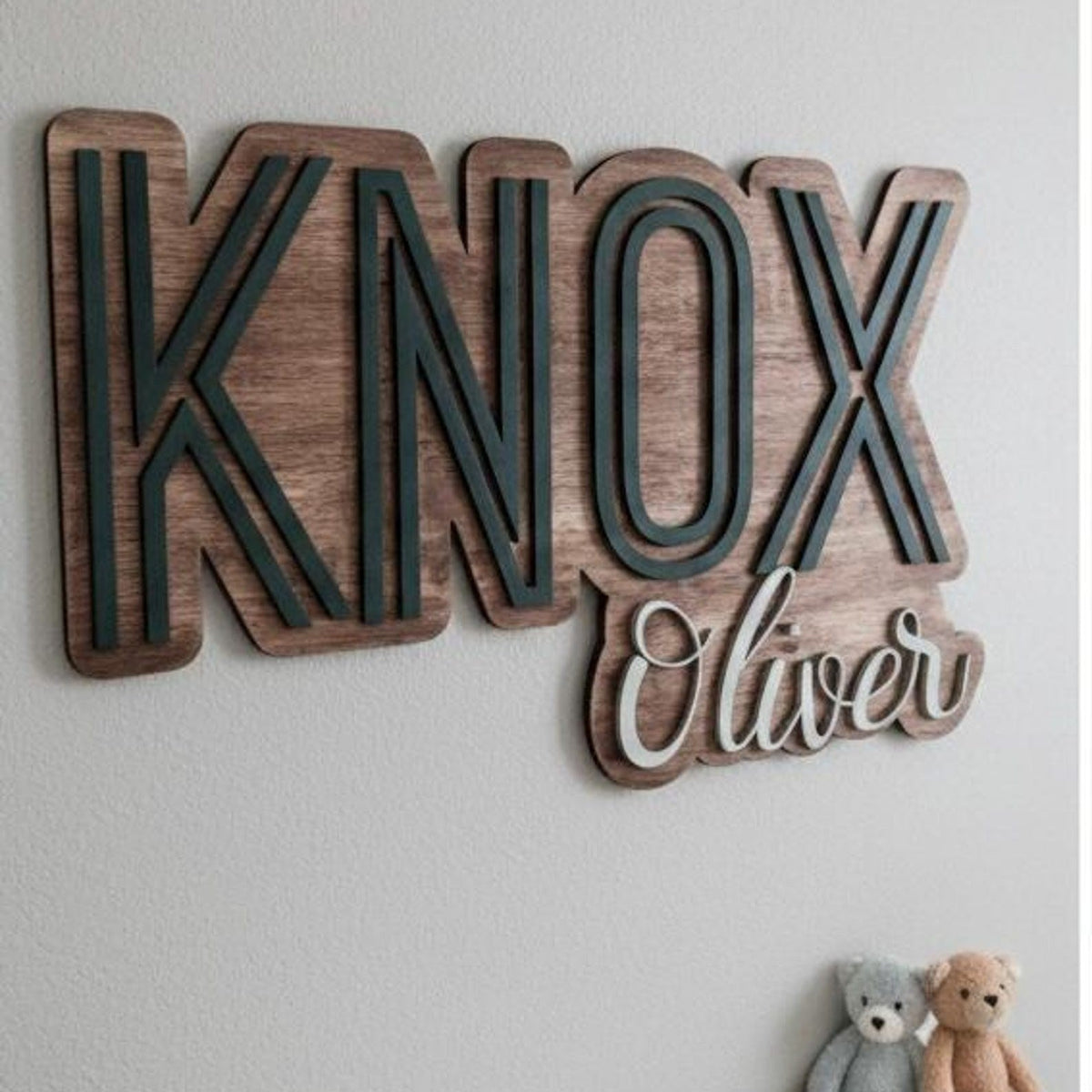 KNOX Oliver layered wood nursery name sign