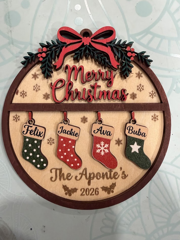 Personalized family ornament - Merry Christmas stockings with names