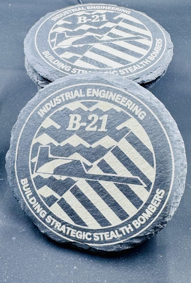 Engraved slate coasters - B-21 Industrial Engineering