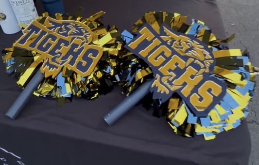 Tigers spirit sticks with gold poms