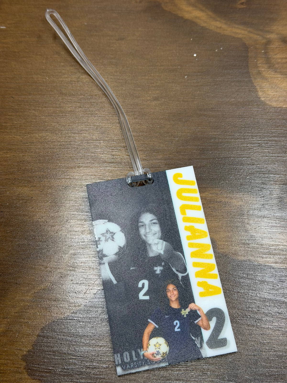 Custom UV printed bag tag - Julianna soccer