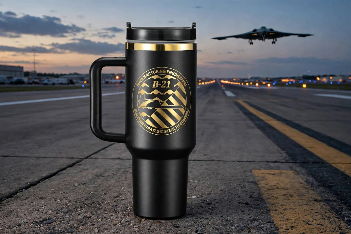 B-21 Manufacturing Engineering tumbler - Black Gold