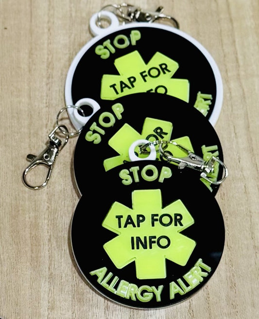 NFC allergy alert discs - STOP, tap for info, allergy alert