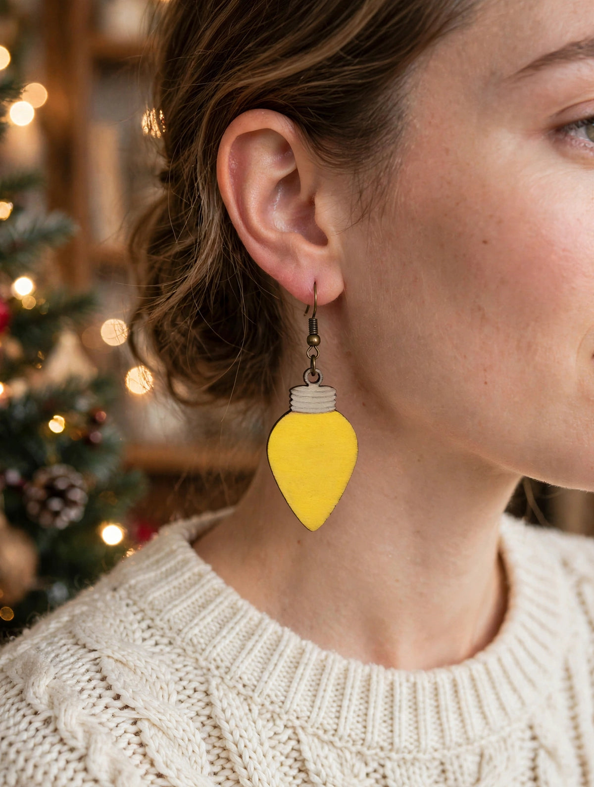 Light bulb earrings - Yellow, worn