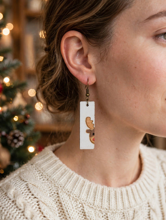 Reindeer bar earrings, worn
